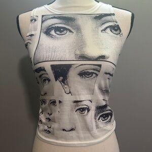white and black eyes tank top